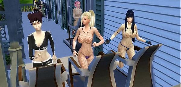  Hinata, Sakura, Ino y Tenten Folladas Haciendo Ejercicios Traje Erótico Esposas Calientes Naruto Hentai